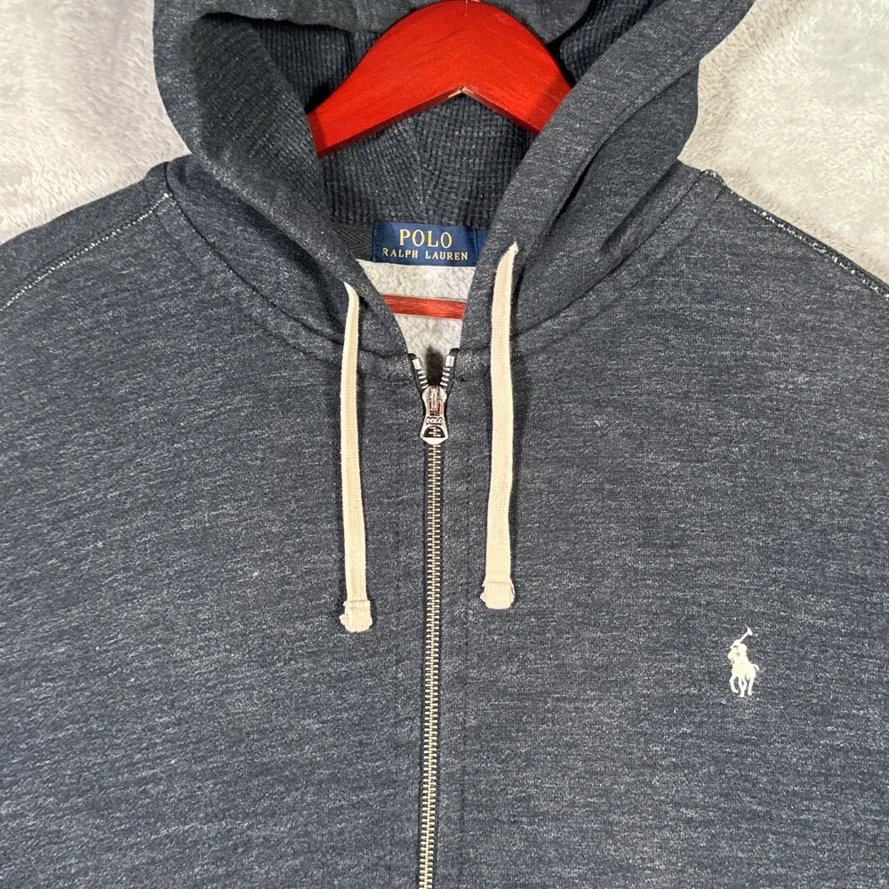 Polo Ralph Lauren Hoodie Mens 3XB 3XL Big Gray Full Zip Fleece Sweatshirt Pony